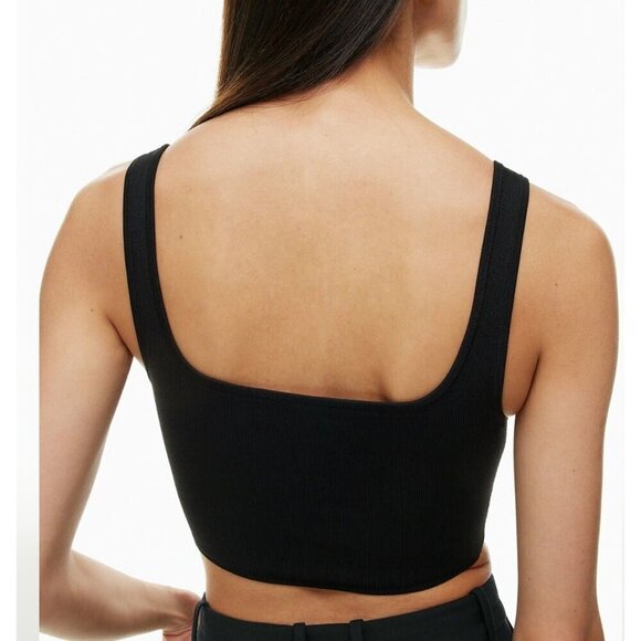 Babaton Aritzia Sculpt Knit Squareneck Cropped Tank Black M Wide straps - Picture 8 of 8